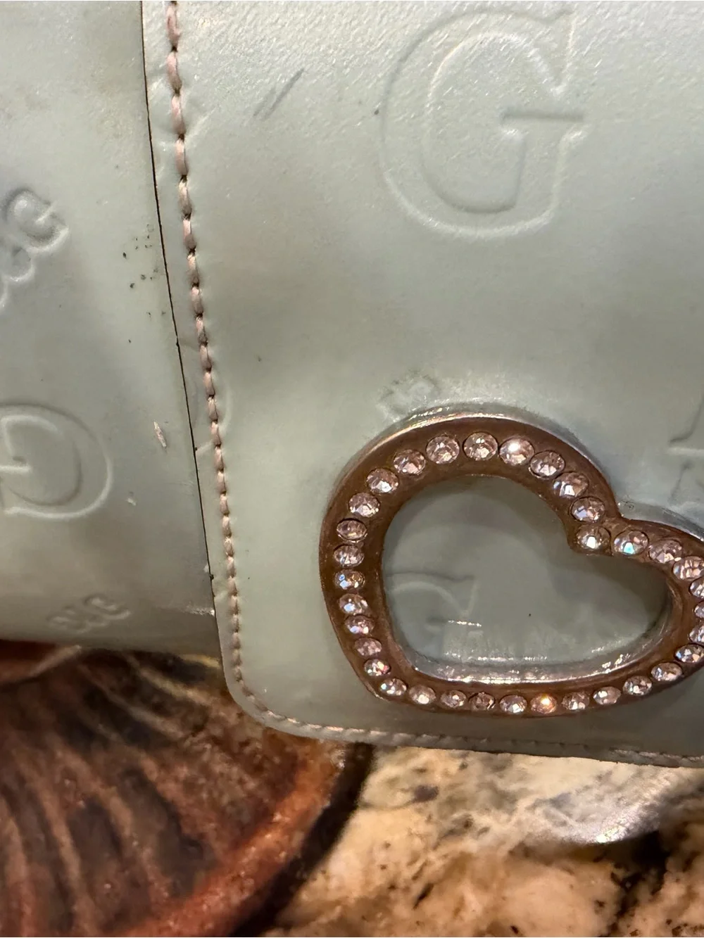 G by Guess light blue Patent Heart-Clasp Wristlet